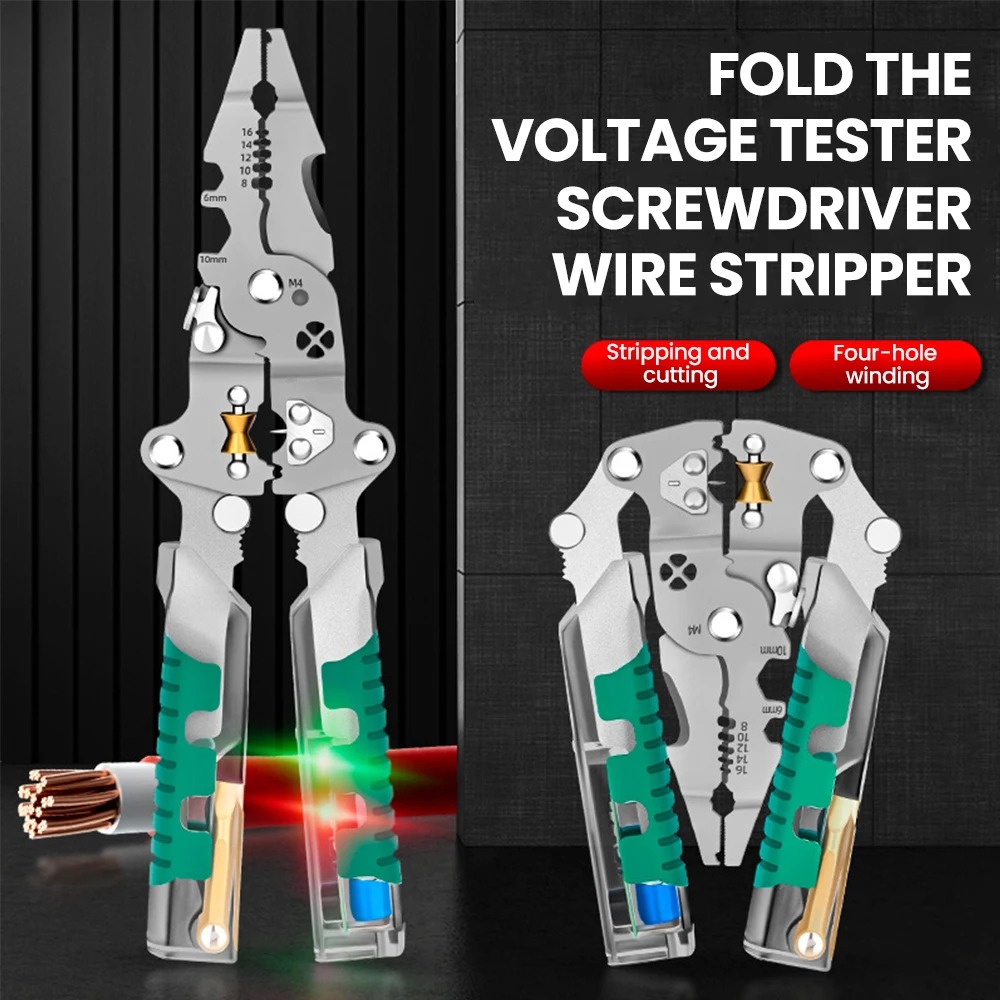 Automatic Wire Stripper Cutter - Foldalbe ワイヤーストリッピングプライヤー電圧テストケーブル切断圧着ペンチ多機能ワイヤーストリッパー電気技師プライヤー