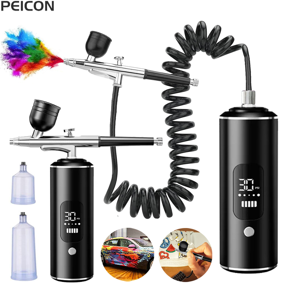Airbrush Kit With Mini Compressor - コンプレッサー付きエアブラシ ポータブルエアブラシ塗装 ミニスプレーガン 塗装用ペイントクラフト エアブラシコンプレッサー ペイントスプレーガン