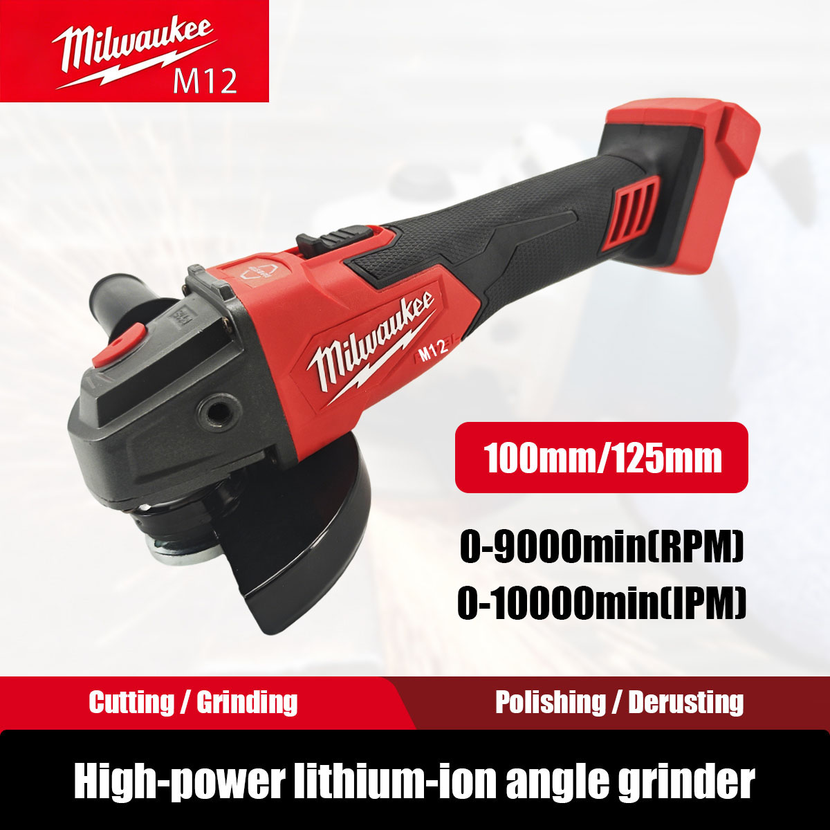 Brushless Angle Grinder Battery Powered - ミルウォーキーM12 M18ブラシレスアングルグラインダー、電動コードレスパワーツール、ノーロックパドルスイッチ付き、研磨および切断用