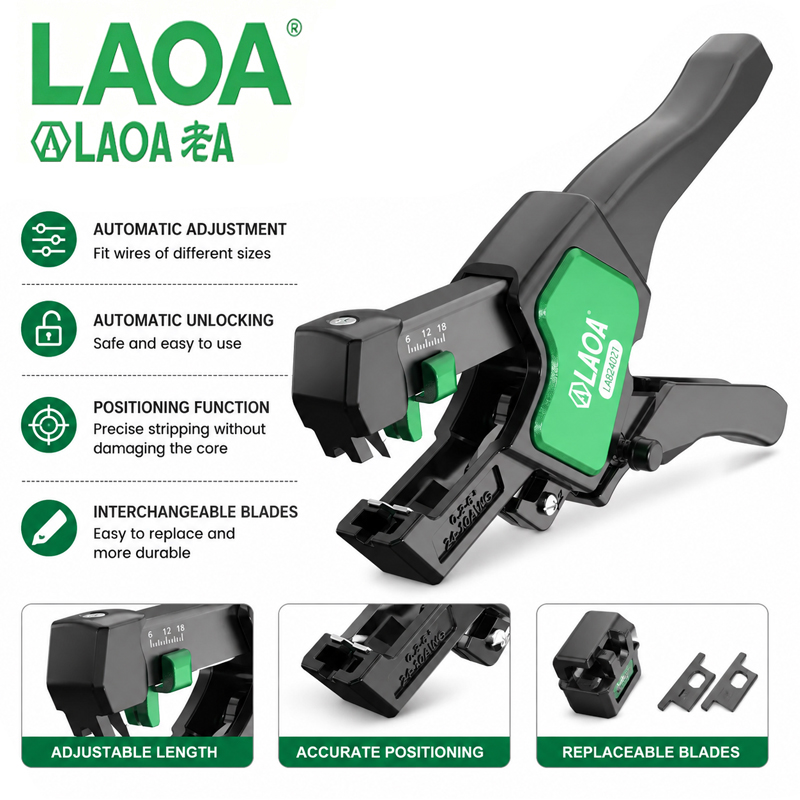 Automatic Wire Stripper Cutter - LAOA LA824021 自動ワイヤーストリッパー 0.2‑6.0mm² 自動調整ケーブルストリッピングプライヤー 電気修理用ハンドツール