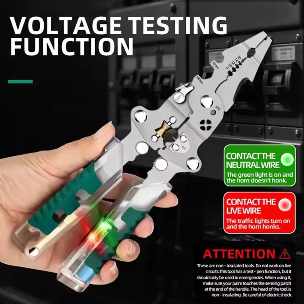 Automatic Wire Stripper Cutter - Foldalbe ワイヤーストリッピングプライヤー電圧テストケーブル切断圧着ペンチ多機能ワイヤーストリッパー電気技師プライヤー