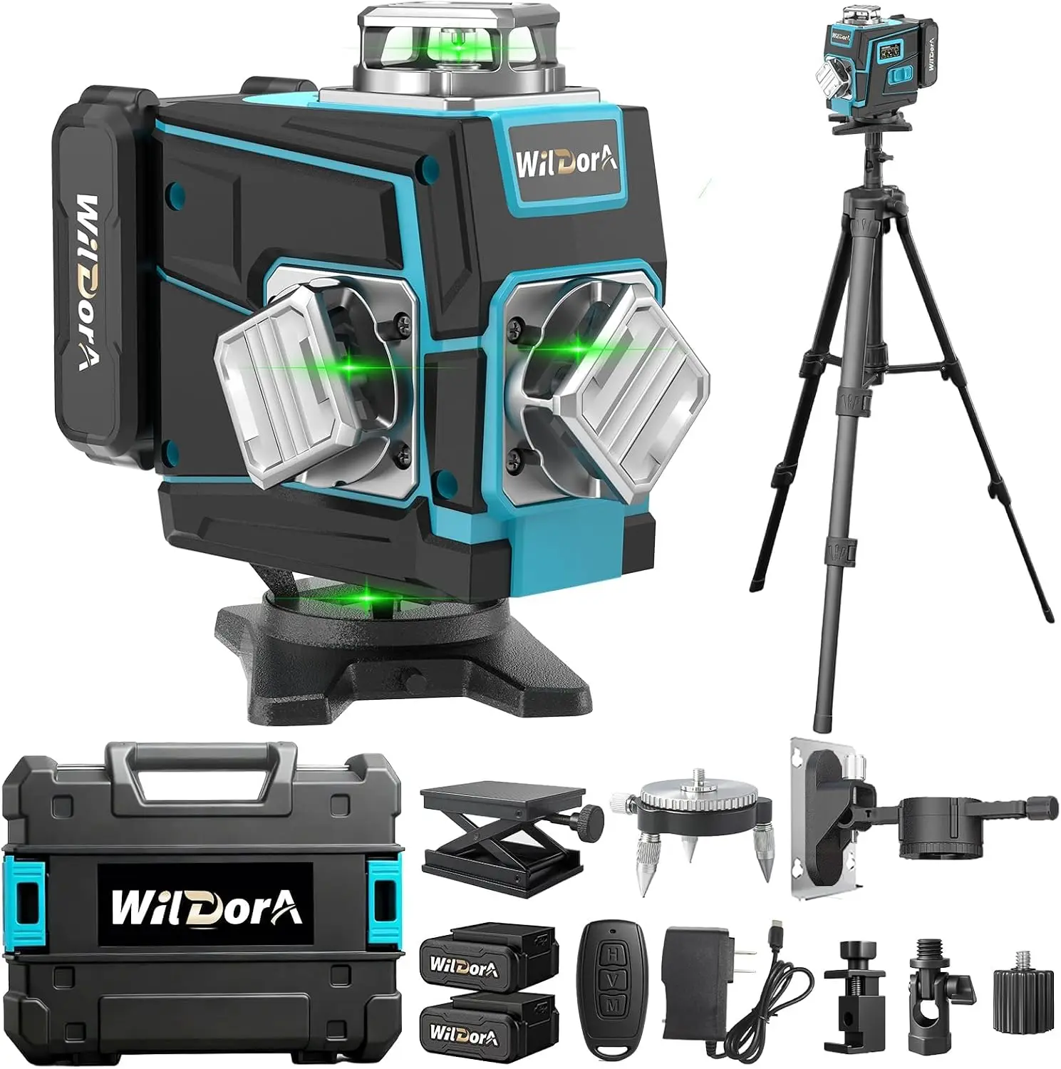 Laser Level 16 Lines 4D Green - 三脚付きレーザーレベル、4x360 ° セルフレベリング ±4 ° レーザーレベル、リモコン付き4Dグリーン16ラインレーザーレベラーツール