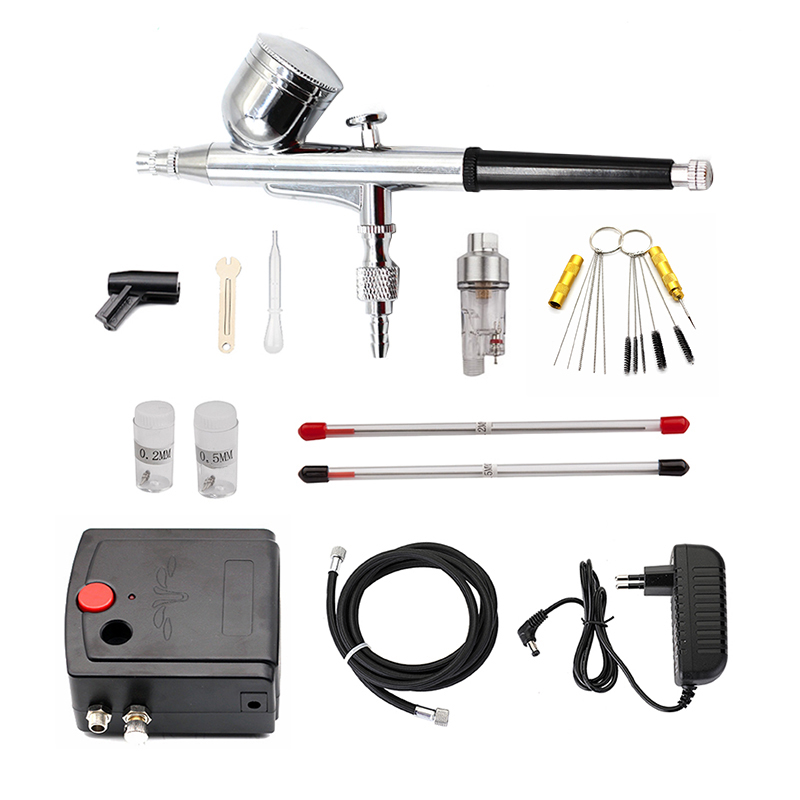 Airbrush Kit With Mini Compressor - デュアルアクションスプレーガンエアブラシコンプレッサー付き0.3mmエアブラシキットネイルエアブラシ用モデル/ケーキ/車の塗装用