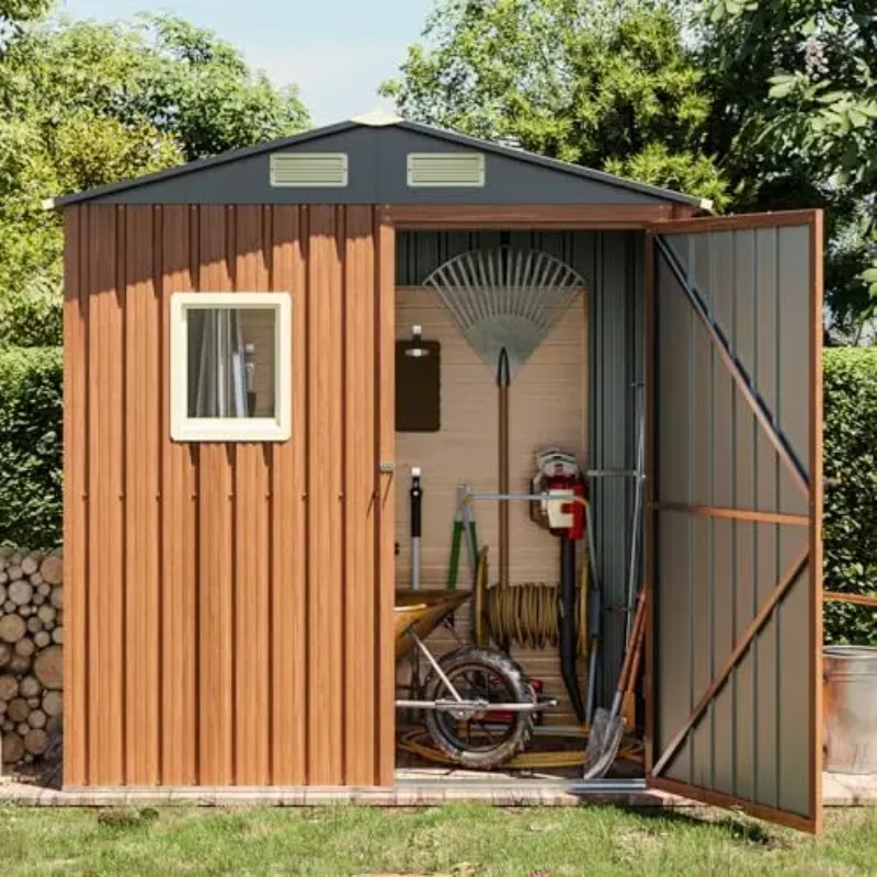 Garden Tools - 屋外収納庫 6x4フィート、窓付きロック可能な金属製ガーデン小屋、ツール小屋、小型屋外収納庫