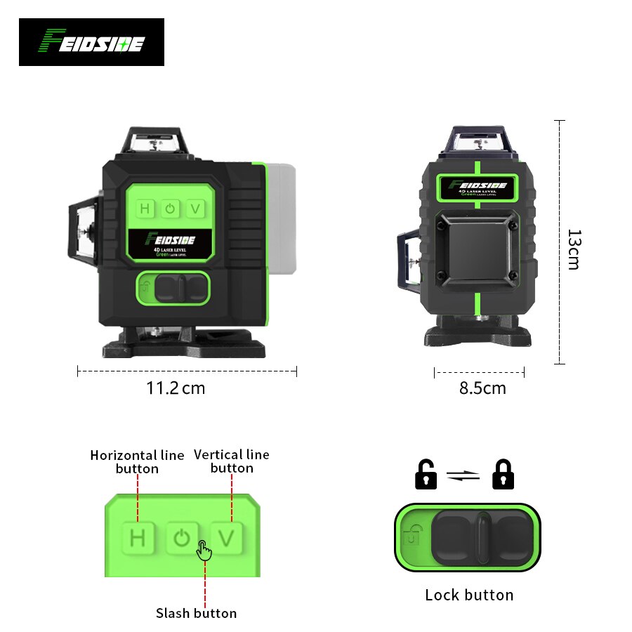 フェイドサイド16/12ライン4d/3dレーザーレベルグリー - Laser Level 16 Lines 4D Green のレビューと価格