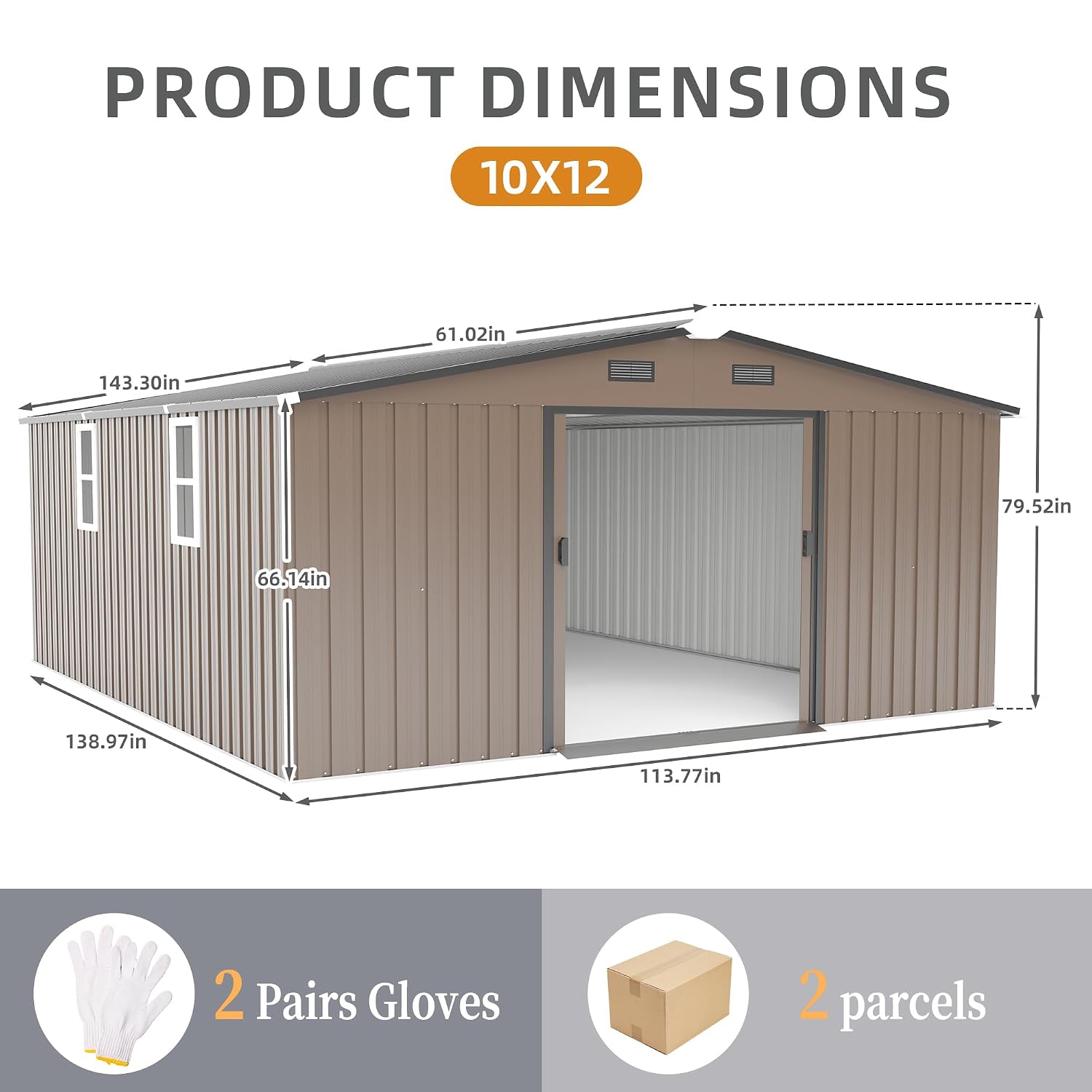 10x12フィートの屋外用金属製収納庫、耐候性のある庭用物置 - Garden Tools のレビューと価格