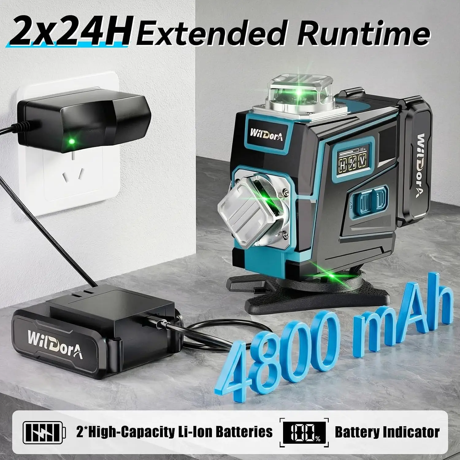 三脚付きレーザーレベル、4x360 °   セルフレベリング - Laser Level 16 Lines 4D Green のレビューと価格
