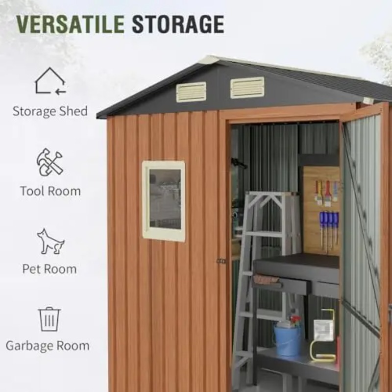 屋外収納庫 6x4フィート、窓付きロック可能な金属製ガーデン - Garden Tools のレビューと価格