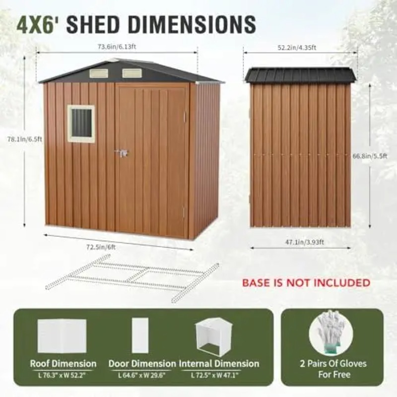 屋外収納庫 6x4フィート、窓付きロック可能な金属製ガーデン - Garden Tools のレビューと価格